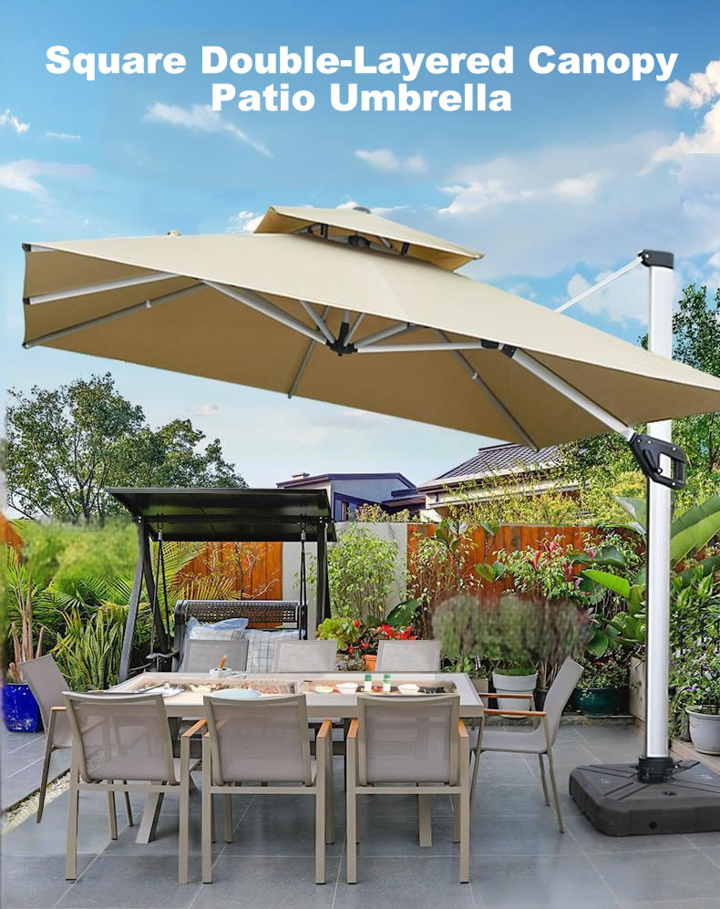 Double‑tier square offset patio roman umbrella with aluminum pole